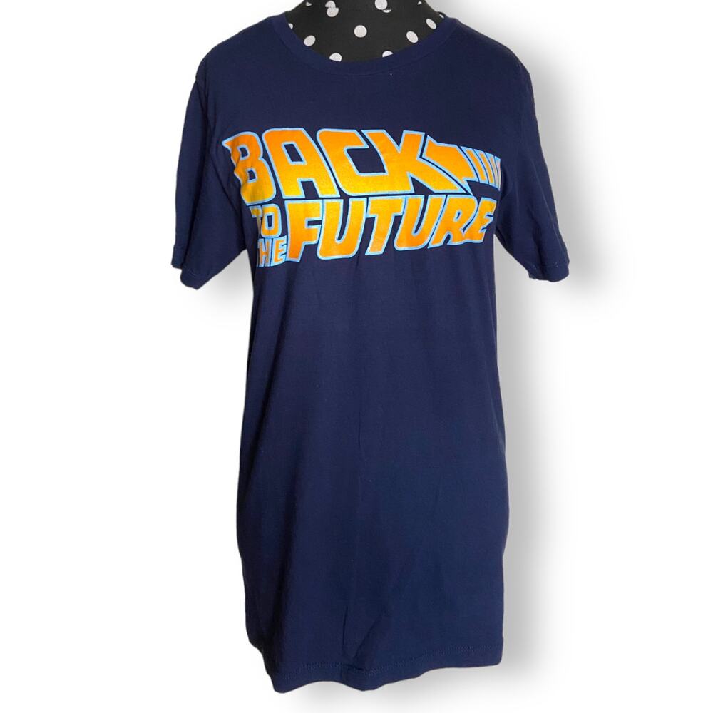 Back to the Future Womens Tee Size Small Logo Navy Blue Unisex Shirt T-Shirt Top